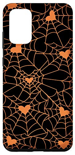 Galaxy S20 plus Heart Spiderweb Pattern Halloween Witchy Black Orange Case