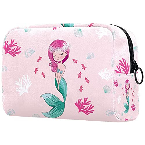 Travel Makeup Pouch Lovely mermaid Makeup Bag for Purse Mini Cosmetic Bag with Soft Handle for Women Girls 7.3x3x5.1in