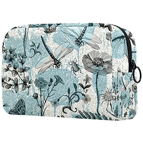Travel Makeup Pouch Butterflies dragonflies Makeup Bag for Purse Mini Cosmetic Bag with Soft Handle for Women Girls 7.3x3x5.1in