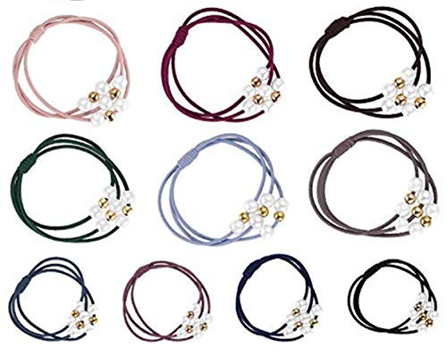 Aovie 20 Pcs Pearl Hair Ties 10 Colors Hair Ring with Beads Hair Bands Ropes Hair Elastic Bracelet Ponytail Holder Korean Hair Accessories for Women and Girls