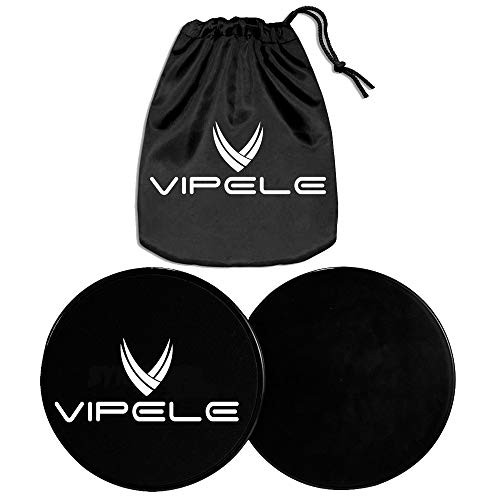 VIPELE Core Sliders. Dual Sided Use on Carpet or Hardwood Floors. Abdominal Exercise Equipment -Black-