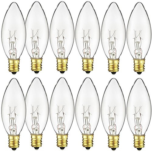 Sunlite 15CTC/25/12PK 15W Incandescent Petite Chandelier Light Bulb, Candelabra -E12- Base, Crystal Clear Bulb -12 Pack-