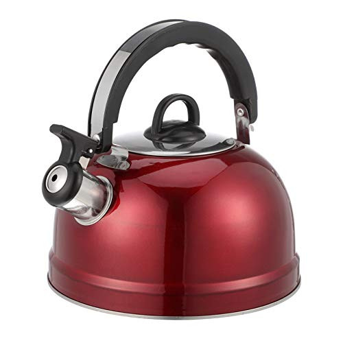 Happyyami Whistling Stovetop Tea Kettle Stainless Steel Stovetop Tea Kettle Whistling Teapot with Cool Touch Ergonomic Handle 3L Red