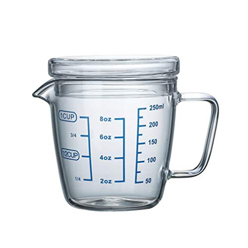 YARNOW 1PC Heat Resistant Glass 250 ML Measuring Cup Scale Marking Cup Microwave Measuring Cup with Lid for Home