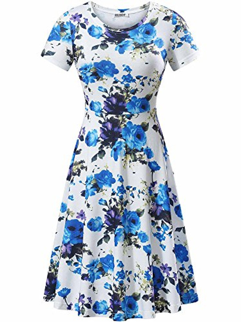 HUHOT Sundress for Women, Summer Party Midi Short Sleeves Travel Skater Dress-Print 2,Medium-