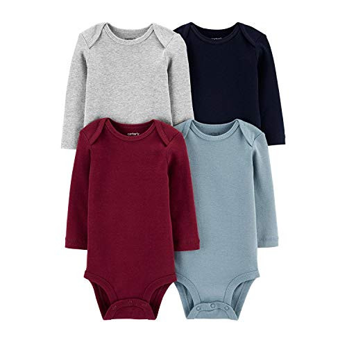 Carter's Baby Boys 4-Pack Long-Sleeve Original Bodysuits Solids -24 Months, Navy/Heather/Maroon-