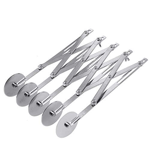 UOHGDPY Adjustable Pastry Cutter, 5 Wheel Stainless Steel Dough Divider, Stainless Steel Expandable Pizza Slicer Multi-Round Pastry Knife Baking Cutter Roller Cookie Dough Cutter Divider -silver-