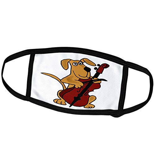 3dRose All Smiles Art Music - Cute Brown Puppy Dog Playing Red Cello - Face Covers -fc-196271-1-