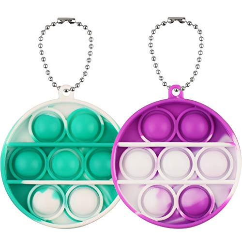 2 Pack Mini Pop Bubble Fidget It Simple Dimple Toy Keychain Stress Relief Hand Toys for Kids Adults Anxiety - Handheld Mini Fidget Toy Stress Relief Toy Round