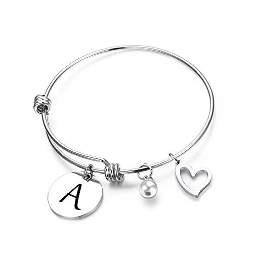 ZNTINA Initial Bracelet Letter Bracelet with Heart Charm Personalized Jewelry Wire Bangle Bracelet Gift for her -BR- A- ZNTINA Initial Bracelet Letter Bracelet with Heart Charm Personalized Jewelry Wire Bangle Bracelet Gift for her -BR- A-