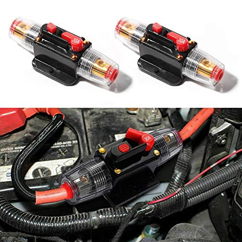 Beneges 2 Pcs Car Audio Inline 30A Amps Circuit Breaker, 12-24V DC Overload Protection Fuse with Manual Reset, for Car Audio Marine Boat Stereo Switch Inverter Replace Fuses