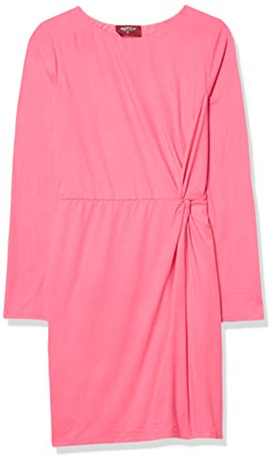 4SI3NNA Women's Sadie Long Sleeve Round Neck Knotted Bodycon Mini Dress, Fandango Pink, L