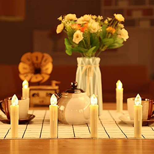 MIXALY 10 PCS LED Window Candles - Battery Operated Flameless Taper Candles with Remote Updated Timer Function - Christmas Candles Warm White