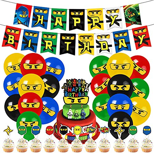 Birthday Supplies for Ninja Party Supplies Decoration Include Colorful Banner, Cake Topper, Cupcake Toppers , Balloons