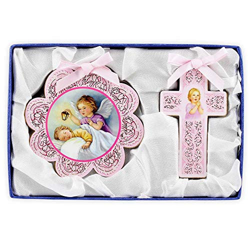 RosaryMart Cross and Medal Cradle Gift Set Pink