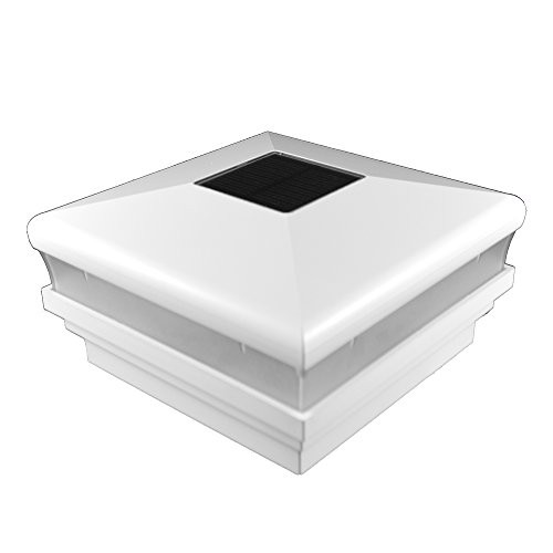 White PVC Vinyl Neptune Solar Fence Post Cap Light For A True 4 Inch X 4 Inch Post | Single Pack | AWCP-SOLNEPTUNE-4