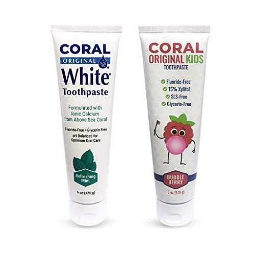 Coral White Natural Xylitol Toothpaste, Vegan Fluoride and SLS Free, Flavor Bundle Berry Bubble-Gum and Mint,Flavor Natural Safe Remineralizing Toothpaste - 1 Mint 1 Bubble Berry 6 Ounce