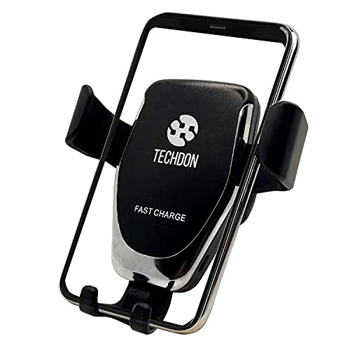Wireless Smart Car Charger, TECHDON 10W Wireless Phone Charger, Qi Fast Charging Grip Clamping Car Charger Phone Mount Windshield Dashboard Air Vent Phone Holder