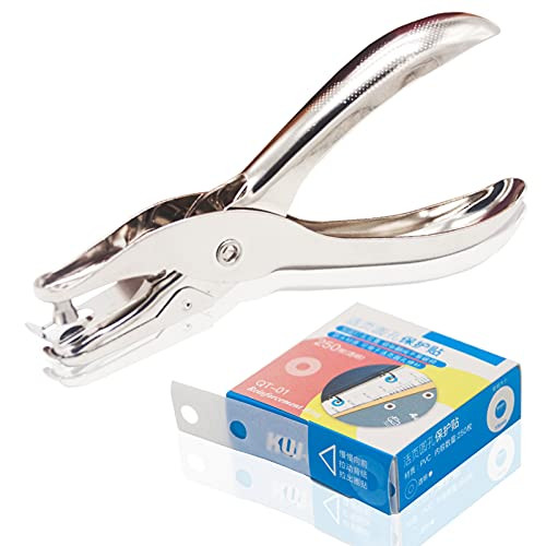 1 Hole Punch with Hole Protecter, Single Hole Puncher, 5 Sheet Capacity, Classic Office Paper Punch for Craft Paper, DIY Crafts, Perfect for Home Office School Supplies, Chrome