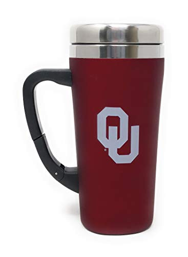 University of Oklahoma Sooners Red Stainless Steel Thermal Travel 16 Ounce Mug with Belt Clip Adjustable Handle Screw On Lid