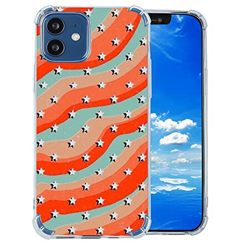 Aesthetic Designed for iPhone 12/12 Pro Case,Clear Case with Design Girls Women,Orange Aesthetic Stars Retro Indie Cool iPhone Case for iPhone 12/12 Pro,Soft TPU Cute Trendy Case Cover for Gifts