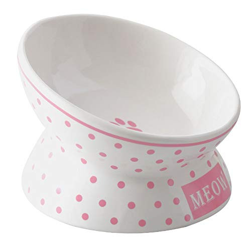 Cat Dish Raised Tilted - Elevated Cat Food Water Bowls-Ceramic Pet Bowls, Shallow Cat Dish Protect Cat's Spine, Stress Free, Backflow, Prevention Dishwasher Safe