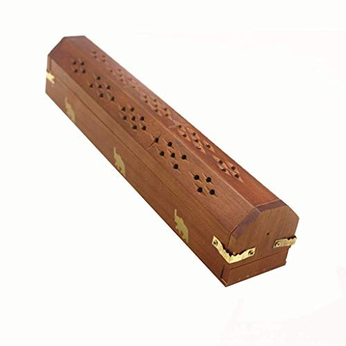 Wooden Coffin Incense Cone Stick Burner Holder Ash Catcher - Incense Burner Stick Holder Box, Incense Stick Holder, Wooden Incense Stick Burner Holder with Storage Compartment, Inside Length 11in