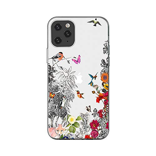 FancyCase Compatible with iPhone 12 Mini -5.4 inch--Flower Pattern Soft Silicone Protective Transparent iPhone 12 Mini Case -Birds in Flowers-