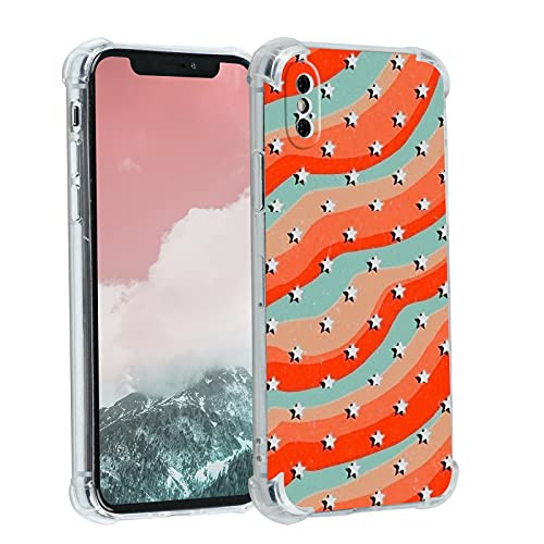 Aesthetic Designed for iPhone Xs Max Case,Clear Case with Design Girls Women,Orange Aesthetic Stars Retro Indie Cool iPhone Case for iPhone Xs Max,Soft TPU Cute Trendy Case Cover for Gifts