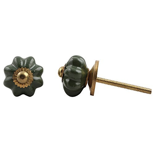IndianShelf Handmade Ceramic Melon Dresser Knobs Drawer Cabinet Kitchen Wardrobe Door Pulls Handles -2.54 cm, Green, 2 Piece-