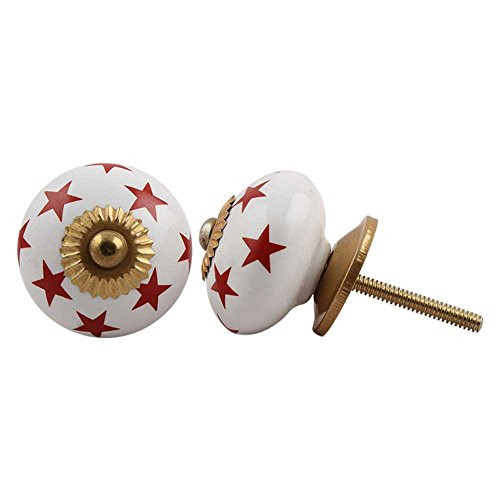 IndianShelf Handmade Ceramic Star Dresser Knobs Drawer Cabinet Kitchen Wardrobe Door Pulls Handles -4.44 cm, White, 2 Piece-