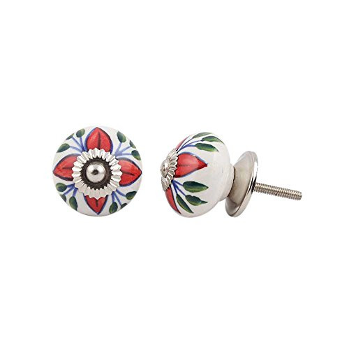 IndianShelf Handmade Ceramic Leaf Flower Drawer Knobs Dresser Cabinet Door Kitchen Cupboard Pulls Handles -3.81 cm, Green, 2 Piece-