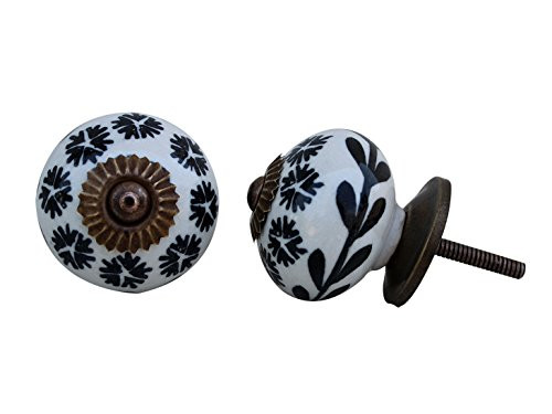 IndianShelf Handmade Ceramic Flower Dresser Knobs Drawer Cabinet Door Kitchen Wardrobe Pulls Handles -3.81 cm, Black, 2 Piece-
