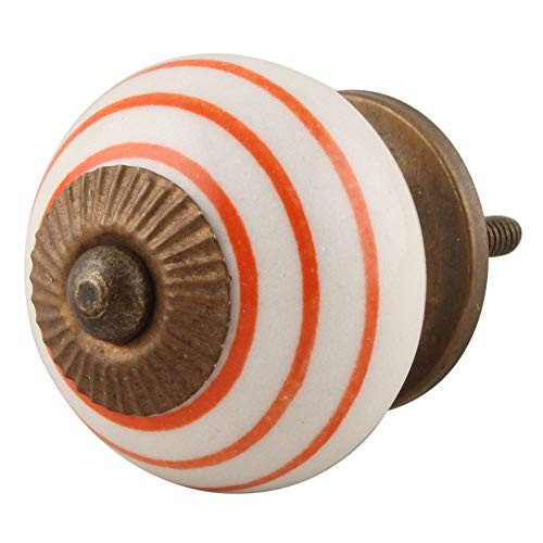 IndianShelf Handmade Ceramic Stripe Dresser Knobs Drawer Cabinet Door Kitchen Wardrobe Pulls Handles -3.81 cm, White, 2 Piece-