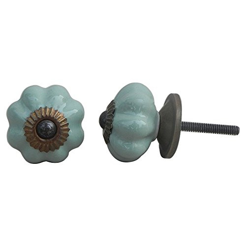 IndianShelf Handmade Ceramic Solid Dresser Knobs Drawer Cabinet Door Kitchen Wardrobe Pulls Handles -3.81 cm, Green, 2 Piece-