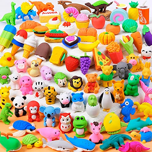 Nucifer 80 Pcs Animal Erasers Bulk Kids Puzzle Pencil Erasers Mini Erasers Toys Take Apart Erasers Food School Supplies Classroom Rewards Treasure Box Game Prizes Birthday Gifts Party Favor for Kids