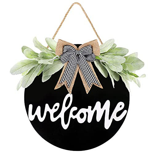 NIBESSER Black Welcome Door Sign Front Door Welcome Sign, 11.8 Inch Welcome Signs for Front Porch Rustic Welcome Sign for Front Door, Farmhouse Welcome Sign Hanging Vertical Sign for Outdoor Indoor
