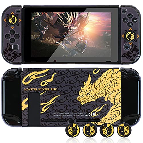 Dockable Case for Nintendo Switch,Protective Case Cover for Nintendo Switch and Joy Con Controller with 4 Thumb Grips -Monster Hunter Rise-