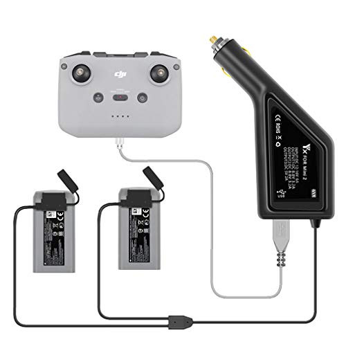 Rantow Intelligent Dual Battery Charger for DJI Mavic Mini 2 Drone Remote Controllers Car Charging Adapter, Charge 2 Batteries  plus 1 Remote Controller/Phone/Tablet at The Same Time
