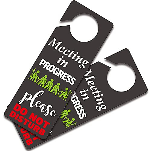 Do Not Disturb Sign -Meeting in Progress, Door Hanger 2 Pack, Double Sided, for Office Home Clinic Dorm Online Class and Meeting Session