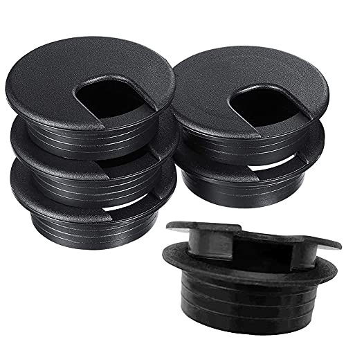 6pcs Desk Grommet 1-3/8 inch Black Desk Cable Wire Grommet Cord PC Computer Desk Plastic Grommet Cord, Tidy Cable Hole Cover Organizers