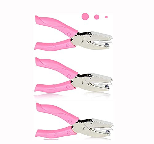 3 PCS Handheld Hole Punch Tiny Shaped Circle Punchers Metal Single Hole Paper Punch with Plastic Handle for Heart Holes for DIY Craft Tags Clothing Ticket Scrapbook Tool
