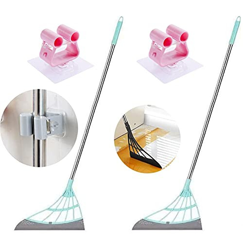 2 Pack Multifunction Magic Broom, Multifunction Household Wiper Broom, 2-in-1 Sweeper Easily Dry The Floor Surface and Remove Dirt and Hair, for Tile, Shower, Floor -Pink-