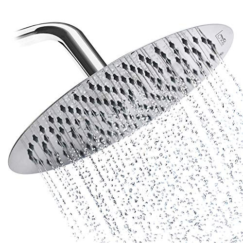 Drenky 12" Round Rain Shower Head, Stainless Steel, Powerful High Pressure Top Spray Bathroom Rainfall Showerhead