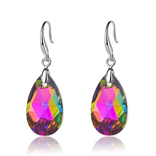 Swarovski Crystal Teardrop Dangle Hook Earrings for Women 14K Gold Plated Hypoallergenic Jewelry -Vitrail Medium-