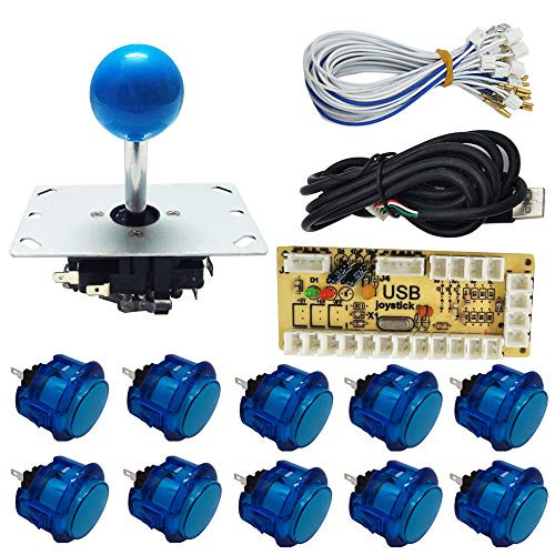 Tongmisi Zero Delay Arcade Joystick and Buttons Kit USB Encoder Transparent Push Button with Cables for Arcade Game Machine MAME /PC /Raspberry Pi -Blue-