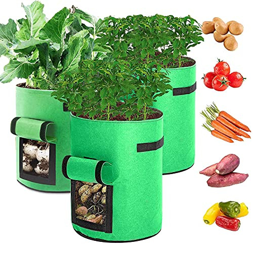 3 Pack 7 Gallon Potato Grow Bags, Non-Woven Fabric Pots Plant Grow Bags with Handles, Velcro Window Thickened Vegetable Potato Peanut Growing Box Garden Planting Bags 3 Pack 7 Gallon Potato Grow Bags, Non-Woven Fabric Pots Plant Grow Bags with Handles, Velcro Window Thickened Vegetable Potato Peanut Growing Box Garden Planting Bags