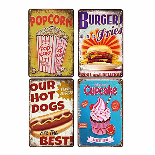 Tin Sign Food Vintage Metal Tin Signs for Cafes Bar Pub Diner Home Wall Decor - Fast Food 8x12inchx4pcs Tin Sign Food Vintage Metal Tin Signs for Cafes Bar Pub Diner Home Wall Decor - Fast Food 8x12inchx4pcs