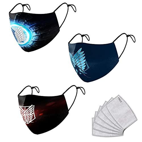 Attack On Titan Balaclava Face Mask Washable Adjustable Face Scarf Mouth Guard Neck Gaiter with 6 Filter for Men Women Adults