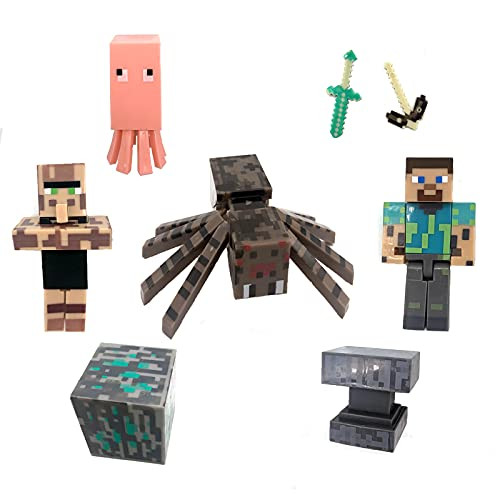 8pcs Pixel Cake Toppers Figures Spider Miners Birthday Cake Decoration for The Pixel Party Supplies 8pcs Pixel Cake Toppers Figures Spider Miners Birthday Cake Decoration for The Pixel Party Supplies